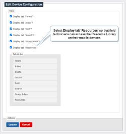 The Edit Device Configuration page in the TrueContext Web Portal. The option to display the Resources tab is selected.